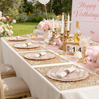 Liacere 350PCS Pink Plates Disposable-PinK Plates 50guest Baroque Plastic Dinnerware include 100Plates, 50Pack Pre Rolled Napkins with Silverware 50Cups Perfect for Wedding ＆ Party & Mothers Day