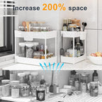 Sevenblue 2 Pack Under Sink Organizer, Under Bathroom Cabinet Organizer with Hooks Hanging Cup, Multi-Purpose Storage Shelf for Kitchen Bathroom (White, 12.8 Inch)