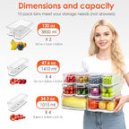 Fridge Organizers and Storage, 10 Pack Clear Freezer Organizer Bins with Lids for Kitchen, Pantry, Refrigerator, Food, Fruit, Vegetable Storage