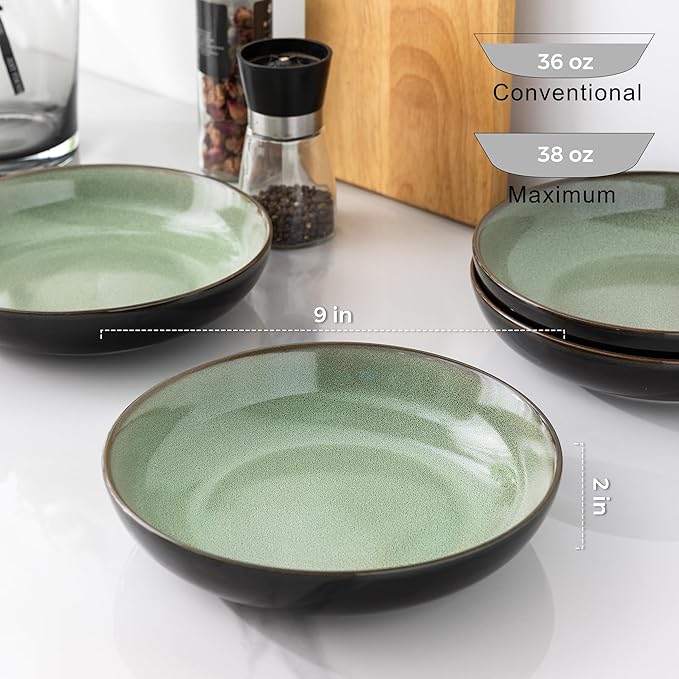LERATIO Large Pasta Bowls,38oz Ceramic Pasta Bowls,9.0" Reactive Glaze Pasta Bowl Set of 4,Microwave & Dishwasher,Oven Safe,Wide Serving Bowls for Salad,Pasta,Fruit,Scratch Resistant-Light Blue