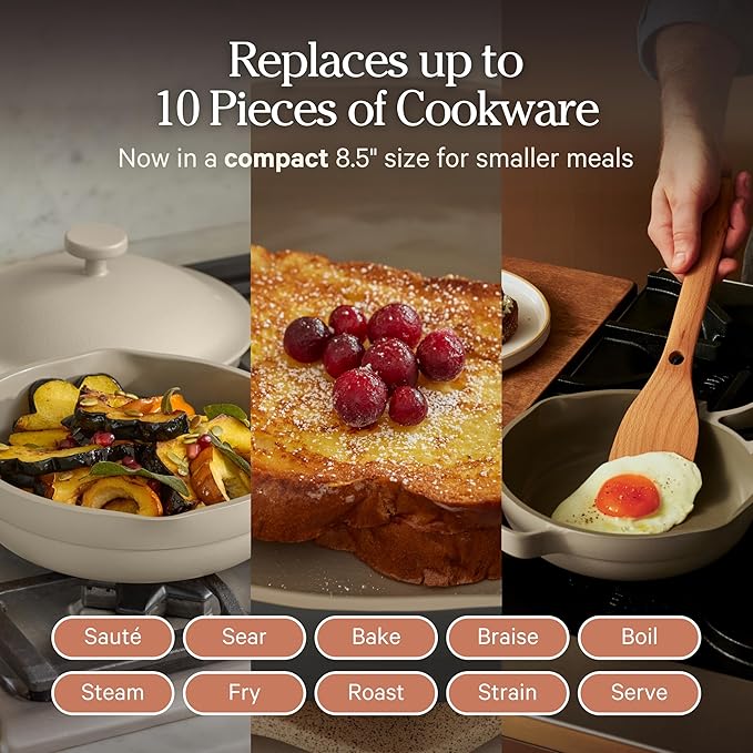 Our Place Mini Always Pan | 8.5" Ceramic Pan with Modular Lid & Beechwood Spatula | Patented 10-in-1 Nonstick, Non-Toxic Cookware Made Without PFAS | Induction & Oven-Safe up to 450°F | Steam