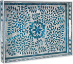 MAONAME Rectangular Decorative Tray, Plastic Serving Tray with Handles, Modern Blue Trays for Ottoman, Coffee Table Trays for Living Room, Home Decor, 15.7" x 11.8" x 1.6"