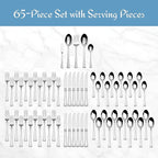 Mikasa Harmony 65-Piece 18/10 Stainless Steel Flatware Set, Service for 12, Polished Silverware with Serving Utensils, Dishwasher Safe