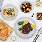 Plates and Bowls Sets for 4 - CJDC-QUELO 12-Piece Stoneware Dinnerware Sets, Ceramic Dishware Set for Kitchen Use and Formal Dining, Chip and Scratch Resistant Microwave Dishwasher Safe, Off White