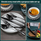Black Silverware Set, PUREAIN 30 Pieces Black Hammered Flatware Set for 6, Mirror Polished Stainless Steel Cutlery Set for Home, Kitchen, Restaurant and Hotel, Dishwasher Safe