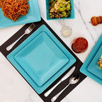 TP 12-Piece Melamine Dinnerware Sets, Plates and Bowls Dishes Set for 4, Break-Resistant & Non-Microwavable, Lightweight Square Dinner Plates, Teal