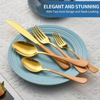 20-Piece Orange & Gold Silverware Set, 18/0 Stainless Steel Colorful Handle Flatware Set,Service for 4,Modern Cutlery Set Includes Dinner Knives Forks Spoons,Mirror Polished,Dishwasher Safe