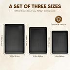 Nonstick Baking Sheet Pan Set of 3, Heavy Duty Cookie Sheets for Oven with Stripe Texture Pattern, 0.6mm Thick Quarter/Half/Jelly Roll Pans, Rust-Resistant & Easy Clean (Black)