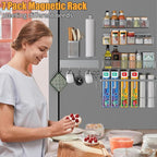 Magnetic Spice Rack for Refrigerator, 7 Pack Metal Magnetic Shelf, Moveable Magnetic Storage Fridge Organizer Grey, Spice Organizer, Hook Rack, Paper Towel Holder, Cutting Board Holder, HM5471
