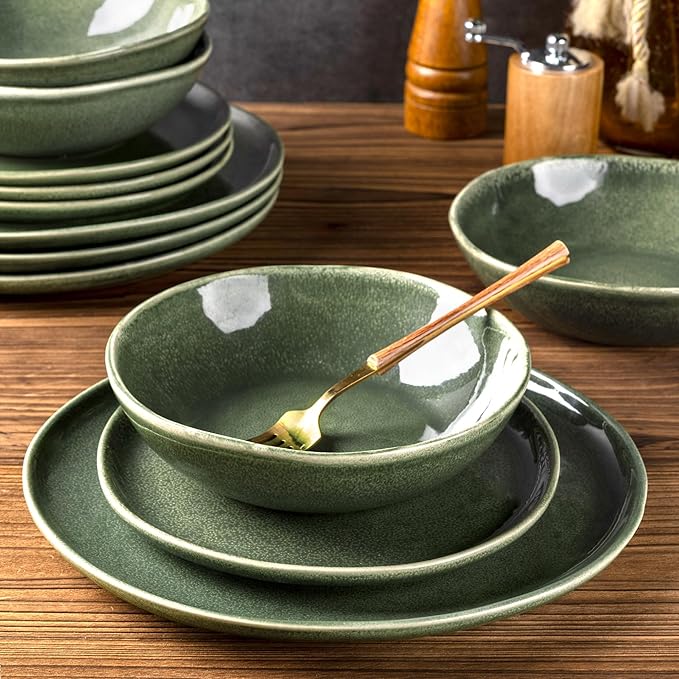 AmorArc Ceramic Dinnerware Sets,Handmade Reactive Glaze Stoneware Plates and Bowls Sets,Highly Scratch Resistant | Dishwasher & Microwave Safe Dishes Set,Service for 4 (12pc)
