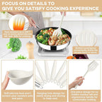 TeamFar 8 PCS Silicone Cooking Utensils - 446°F Heat Resistant Kitchen Silicon Utensils Set, Turner, Spatula, Spoon, Whisk, Kitchen Cooking Gadgets Tools for Nonstick Cookware, Dishwasher Safe-White