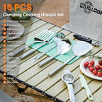 Portable Camping Cooking Utensils Set, Camp Kitchen Set with Organizer Bag, RV Essentials Outdoor Cooking Utensil Kit for Travel, Picnics, Camping, BBQs, Parties