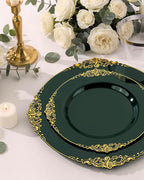 Morejoy 350 PCS Green Plastic Plates - Green Gold Plastic Dinnerware Set Include 50Dinner Plates, 50Dessert Plates 150Cutlery, 50Cups, 50Napkin Perfect for Party & Wedding