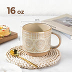 GBhome 16OZ Stackable Coffee Mugs, Ceramic Coffee Mugs with Texture Patterns for Man,Woman,Dad,Mom, Modern Coffee Mugs Set of 4 for Latte/Cappuccino/Cocoa. Dishwasher&Microwave Safe