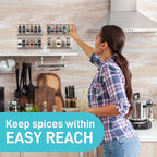 Spice Rack Wall Mounted 4 Tier – Space-Saving Kitchen Spice Organizer for Seasonings – Screw or Adhesive Hanging – Wall Mount Hanging Spice Rack for Wall, Cabinet, Pantry Door