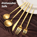 20-Piece Gold Silverware Set for 4, 18/10 Stainless Steel Flatware with Thick Spoons and Forks, Matte Golden Cutlery, Eating Kitchen Utensils for Home Restaurant Wedding, Dishwasher Safe