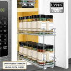 LYNK PROFESSIONAL® Pull Out Spice Rack Organizer for Inside Kitchen Cabinets - 4-3/8 inch Wide - Slide Out Drawer – Chrome Sliding Spice Organization for cabinet - Spice Racks - 2 Tier