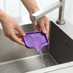 MicoYang Silicone Bathroom Soap Dishes with Drain Spout-Bathroom and Kitchen Sink Organizer,Sponge Holder,Dish Soap Tray,Perfect for Dispenser,Scrubber,Bottle,Cup on Sink or Counter-Purple 4.9"×3.2"