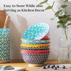 DOWAN Soup Bowls Set of 6, Cereal Bowls for Kitchen, 23 OZ Large Ceramic Bowl, Colorful Vibrant Patterned Porcelain Bowls for Kitchen Decor and Housewarming Gift, Dishwasher and Microwave Safe