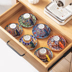 vancasso 8 oz Cappuccino Cups with Saucers Set of 6, Bohemian Ceramic Coffee Cup for Latte, Tea, Espresso, Microwave & Dishwasher Safe - Porcelain Latte Mugs for Kitchen or Cafe