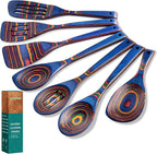 Wooden Spoons for Cooking, Pakkawood Kitchen Utensil Set Spectrum Color, Premium Durable Wooden Utensils for Nonstick Cookware, Heat Resistant, Smooth Finish, Comfortable Grip, 7 Piece