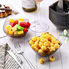 Tanlade 50 Pcs Square Plastic Serving Bowls Disposable Snack Salad Bowl Small Glitter Bowls Party Candy Containers Taco Serving Dishes for Buffet Chips Fruit (Black,8 oz)