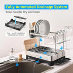 SUNLY 2 Tier Dish Drying Rack, Extra Large Dish Rack, Multifunctional Large Dish Drainers for Kitchen Counter, 304 Stainless Steel Kitchen Drying Rack, Bowl Drying Rack, Extendable Drain Spout, Black