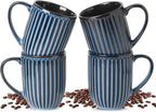 HASENSE 16 oz Ceramic Coffee Mugs Set of 4, Ribbed Navy Blue Coffee & Tea Cups, Dishwasher & Microwave Safe, Ideal for Housewarming & Wedding Gifts
