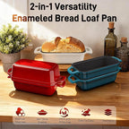 Enameled Cast Iron Dutch Oven for Sourdough Bread Baking, 9 x 5Inch Oval Cast Iron Bread Pan with Lid, 2PCS Dutch Oven for Homemade Sourdough Baking, Meatloaf Pan, Oven Safe, Red