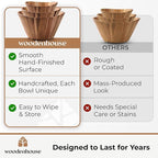 Woodenhouse Wooden Salad Bowl Set, Salad Bowls Set of 3 - Wavy Design Salad Bowl Set for Serving, Handmade, Durable and Stylish Natural Wood Dining Accessory