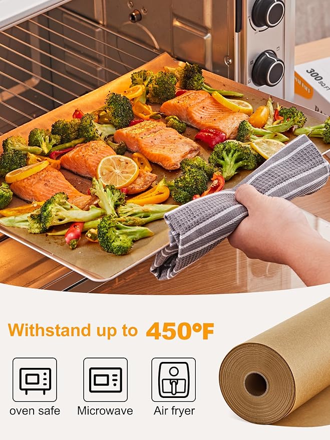 SMARTAKE Parchment Paper Roll for Baking, 2-Pack of 12 in x 300 ft, 600 sq.ft, Non-Stick Baking Paper Sheets with Slide Cutter, Heavy Duty Extra Long, for Kitchen Baking Cooking Grilling, Unbleached