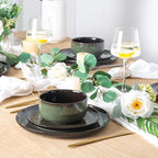 LeRatio Ceramic Dinnerware Sets for 6,Porcelain Plates and Bowls Sets,Handmade Reactive Glaze Dishes Set,Chip Resistant and Scratch Resistant | Oven&Dishwasher & Microwave Safe-Green(18PCS)