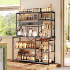 SUPERJARE Larger Bakers Rack with Power Outlets, 6-Tier Microwave Stand, Coffee Bar with 12 S-Shaped Hooks, Kitchen Shelf with Wire Basket, 47.2 x 15.5X 66.9 Inches, Grey