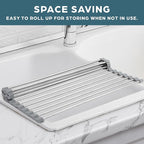 Zulay Kitchen Over The Sink Dish Drying Rack, Roll Up Heavy Duty Stainless Steel Design for Easy Storage & Durability | Dishwasher Safe 17.5” x 12.5