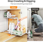 PXRACK Under Sink Organizer, Adjustable Height, 2 Tier Pull Out Under Cabinet Organizer, Slide Out Thickened Metal Under Sink Storage for Kitchen Bathroom Laundry Pantry Cabinet, White, Small-1-Pack