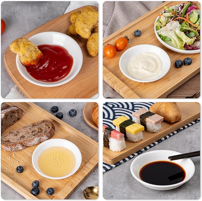 Eisinly 6 Pack Dip Bowls, 3 OZ Ceramic Soy Sauce Dish, White Dipping Sauce Bowls Small Dishes Serving for Tomato Sauce, Soy, BBQ Party Supplies