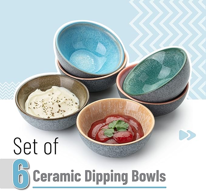 Brew To A Tea BTaT- Ceramic Dipping Bowls, 3.5 oz, 3.5 Inches, Soy Sauce Dish Ceramic, Small Serving Bowls for Side Dishes, Condiment, Sauces & Nuts, Chip-Resistant Dishwasher & Microwave Safe