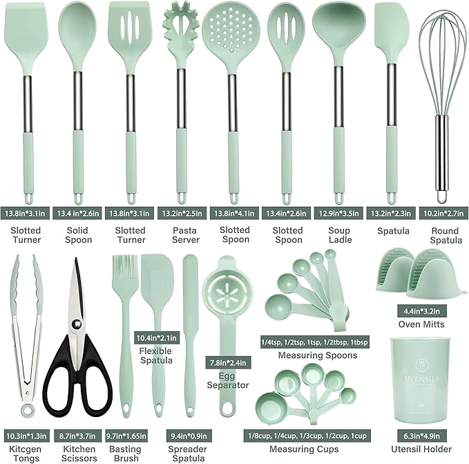 Silicone Cooking Utensils Set, 28 Pcs Kitchen Utensils Set 446°F Heat Resistant Spatula Set, Food Grade Silicone and Stainless Steel Handle Kitchen Gadgets for Nonstick Cookware BPA Free