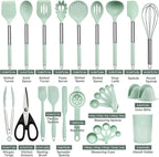 Silicone Cooking Utensils Set, 28 Pcs Kitchen Utensils Set 446°F Heat Resistant Spatula Set, Food Grade Silicone and Stainless Steel Handle Kitchen Gadgets for Nonstick Cookware BPA Free