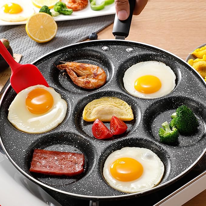 7 Cup Egg Frying Pan,Mini Pancake Maker,Aluminum Non Stick Fried Eggs Cooking Pan Burger Mold Kitchen Cookware Household Tool for Home Breakfast
