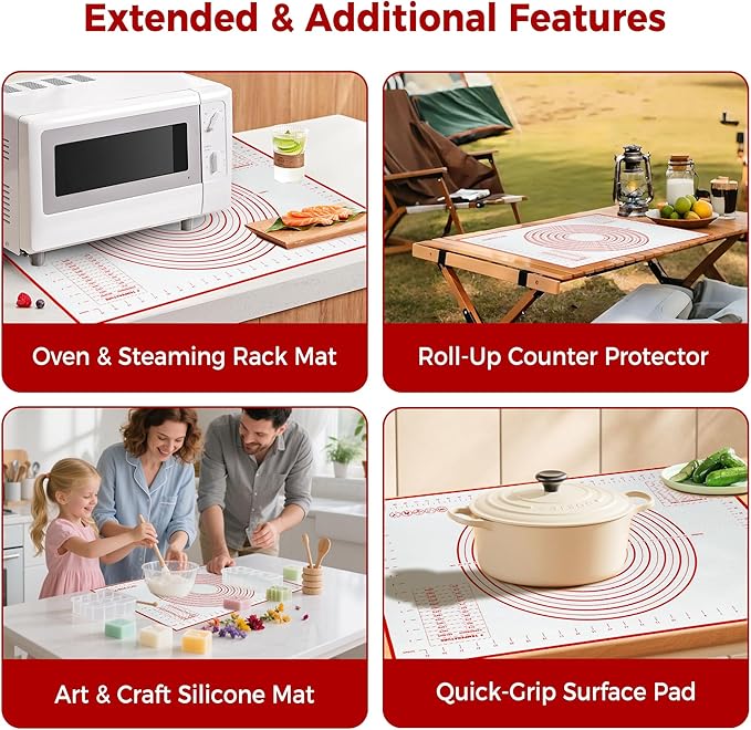 Nonstick Silicone Pastry Mat Extra Large 28''×20'' with Measurements, Food Grade Silicone Baking Mat, Non-Slip Dough Rolling Mat for Counter, Oven Liner, Fondant/Pie Crust/Sourdough Bread Baking