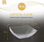 R-kay 6 Pack Square Plastic Serving Bowls - Clear Plastic bowls 16 Oz - Disposable Serving Bowls Heavy Duty For Weddings Catering And Birthday parties