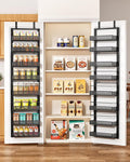 8 Tiers Over the Door Organizer - Height Adjustable Pantry Organizers and Storage with Dense Mesh Baskets, Anti-Swing Hanging Door Spice Rack for Kitchen Bathroom (Black, 12.3"W x 4.7"D x 69"H)