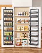 8 Tiers Over the Door Organizer - Height Adjustable Pantry Organizers and Storage with Dense Mesh Baskets, Anti-Swing Hanging Door Spice Rack for Kitchen Bathroom (Black, 12.3"W x 4.7"D x 69"H)