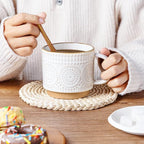 GBhome 12OZ Stackable Coffee Mugs, Ceramic Coffee Mugs with Texture Patterns for Man,Woman,Dad,Mom, Modern Coffee Mugs Set of 4 for Latte/Cappuccino/Cocoa. Dishwasher&Microwave Safe