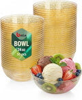 bUCLA 50Pack Gold Glitter Plastic Serving Bowls - 24oz Gold Disposable Dessert/Salad/Soup/Salad/Fruit/Cereal Bowls for Wedding & Party