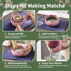 Matcha Whisk Set, Ceramic Matcha Set 8 Pcs, Matcha Kit Set Includes Matcha Bowl, Matcha Whisk and Holder, Bamboo Scoop and Rest, Sifter and Tea Towel, Ideal Gift for Family/Friend (Pink)