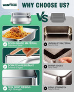 WantJoin Steam Table Hotel Pans 1/1 Full Size 4 Inch Deep 6 Pack, Stainless Steel Metal Tray Sets Food Storage Container for Restaurant Chafing Dishes Commercial Buffet Catering Supplies