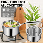 EWFEN 3 Ply Stainless Steel Sauce Pan Set with Lids, 1 & 2 Quart Multipurpose Cooking Pot, Stay-Cool Handle, Induction Oven Dishwasher Safe, 1QT & 2QT