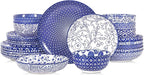 Selamica Ceramic Plates and Bowls Sets,24 Pieces Dinnerware Sets for 6,Scratch Resistant Dish Set for holiday gathering, Dishwasher & Microwave Safe, Vintage Blue